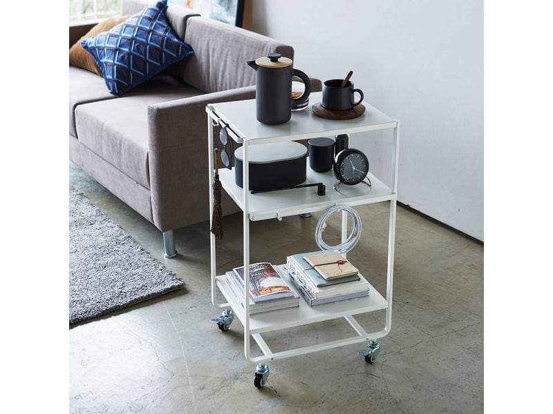 Yamazaki Küchenwagen Tower 49 x 81.5 x 38 cm, Weiss Dreistufiger Wagon mit Griff