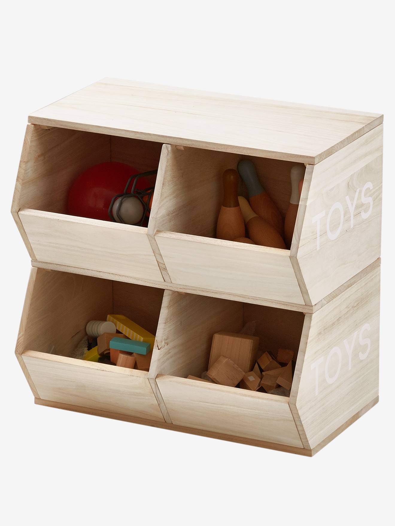 Móvel com 4 caixas, Brinquedos bege claro liso com motivos