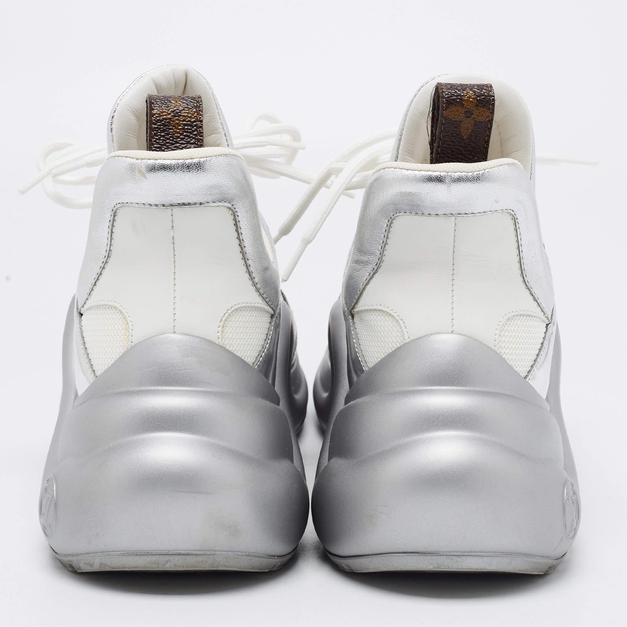 Louis Vuitton White/Silver Mesh and Leather Archlight Sneakers