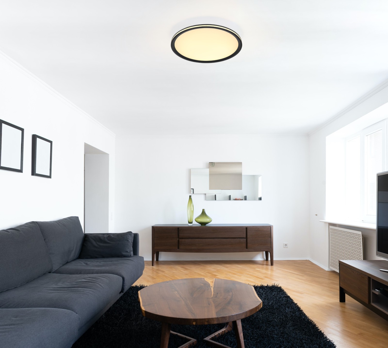 LED-Deckenleuchte - schwarz matt - opal - Ø 40 cm