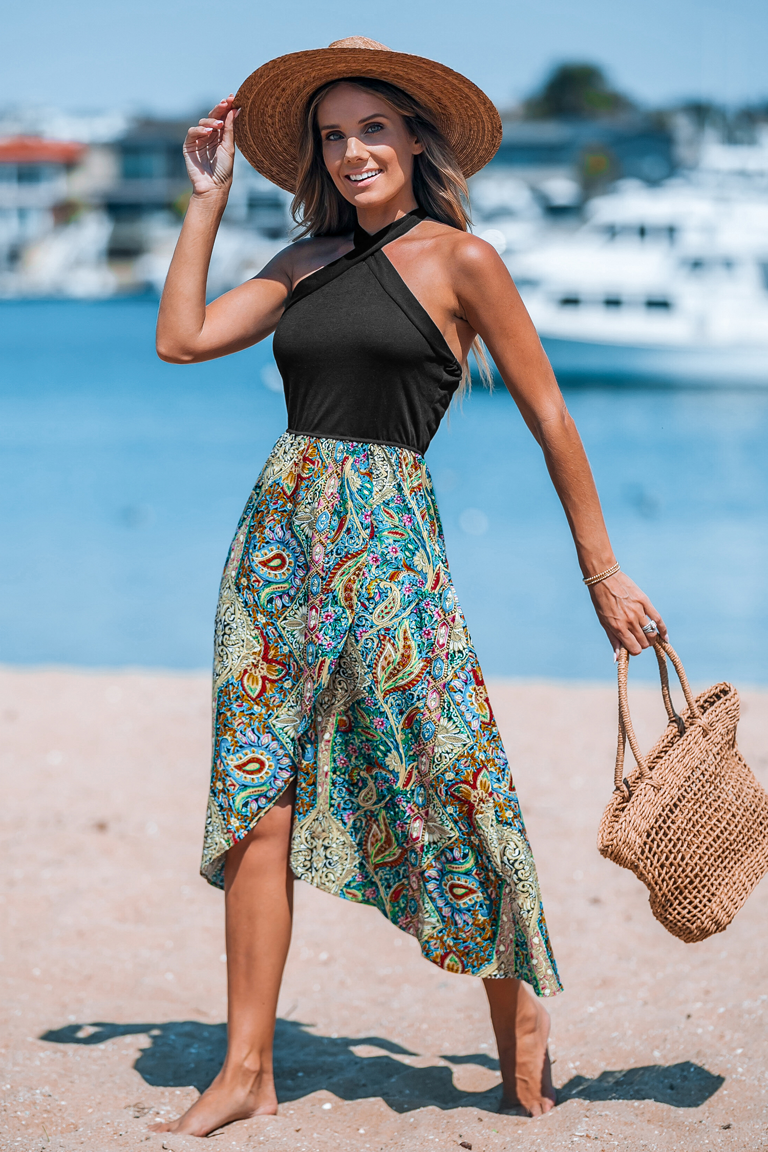 Robe midi avec col licou et jupe surplis paisley