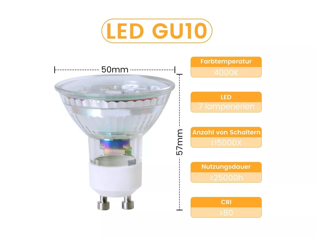NETTLIFE Lot de 6 ampoules LED GU10 Blanc neutre 5 W, remplace une ampoule 50 W 4000 K économie d'énergie angle de faisceau 110° spot non dimmable