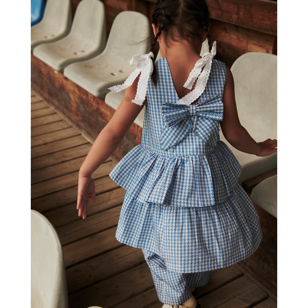 Køb COPENHAGEN COLORS Blue Houndstooth Mini Houndstooth Kjole W. Sløjfe