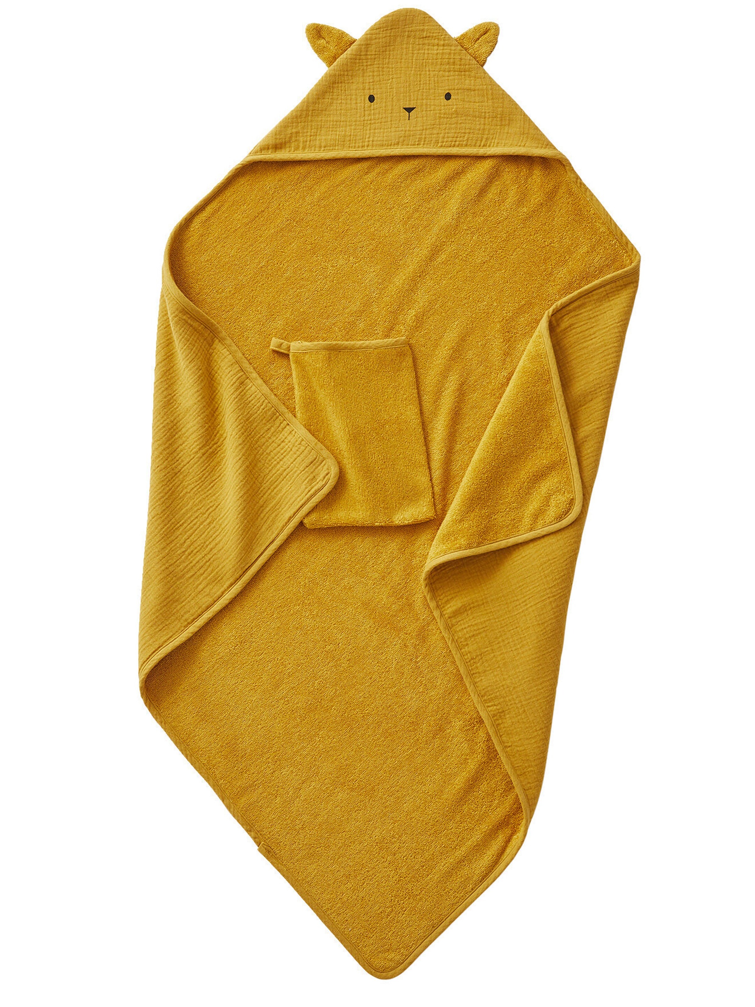 Vertbaudet Bio-Kollektion: Baby Kapuzenbadetuch & Waschhandschuh senfgelb