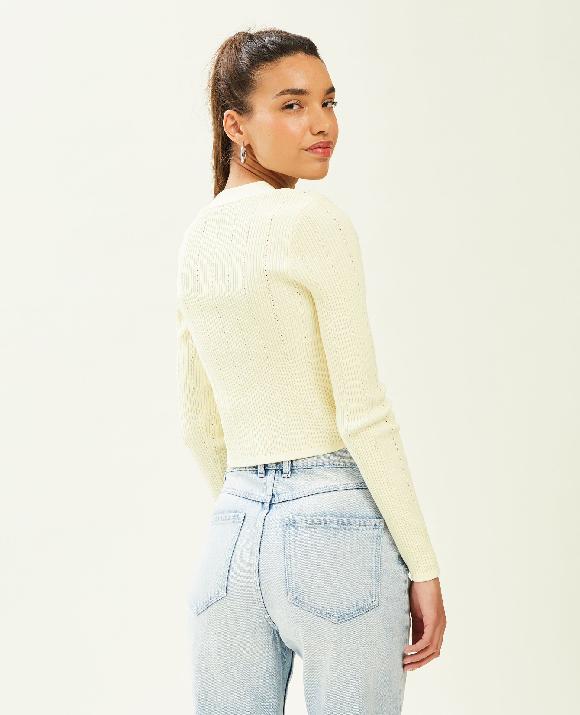 Cardigan uni en maille stretch - Blanc