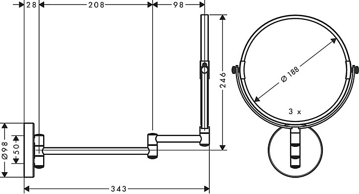 Miroir grossissant chromé avec bras flexible Hansgrohe Logis Universal