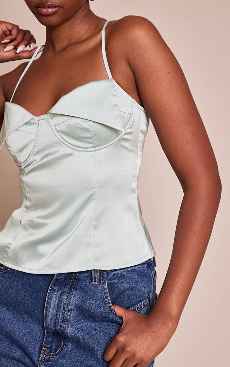 Bleu Top Long À Bretelles En Satin Avec Détail Drapé
