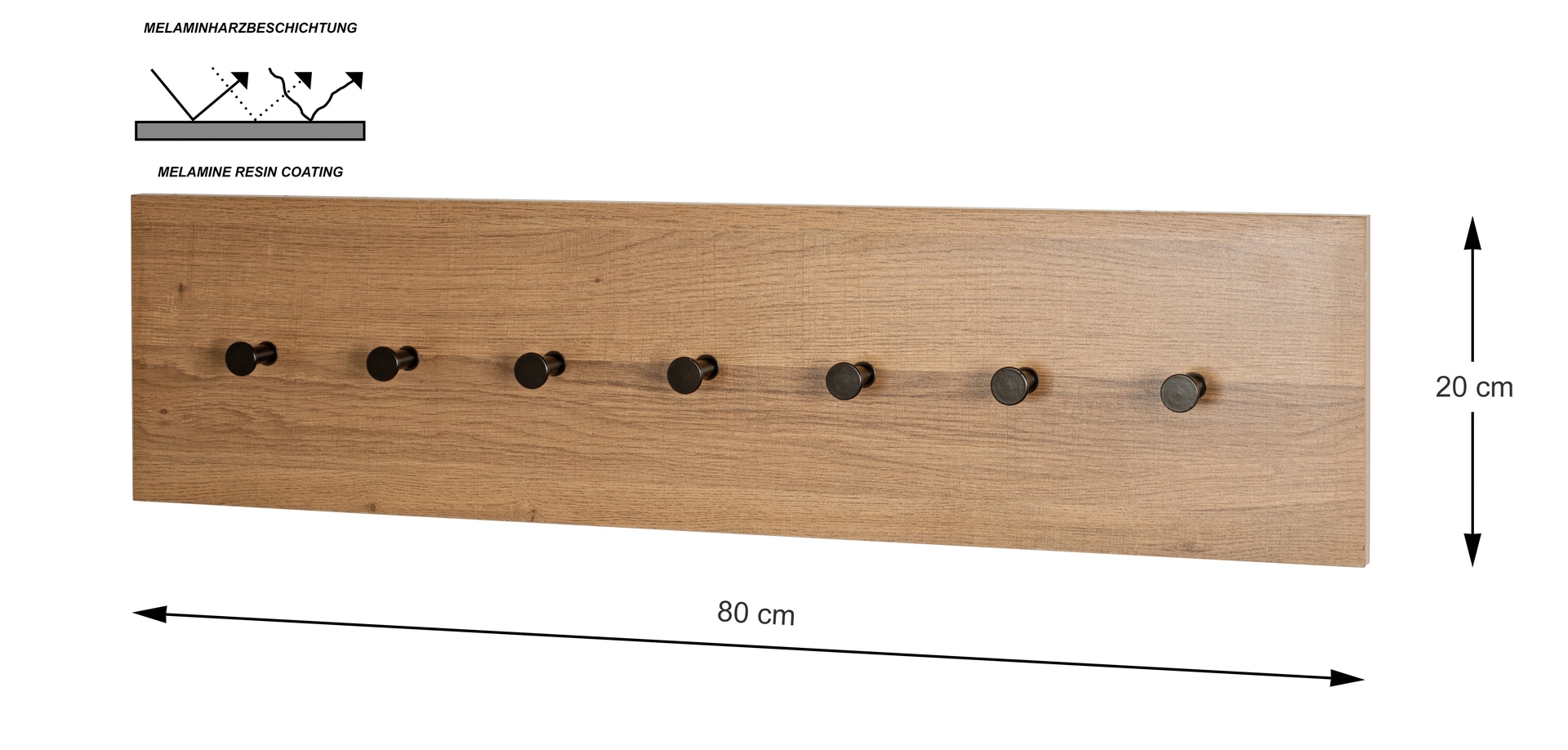 Wandgarderobe 80 x 20 cm braun/schwarz