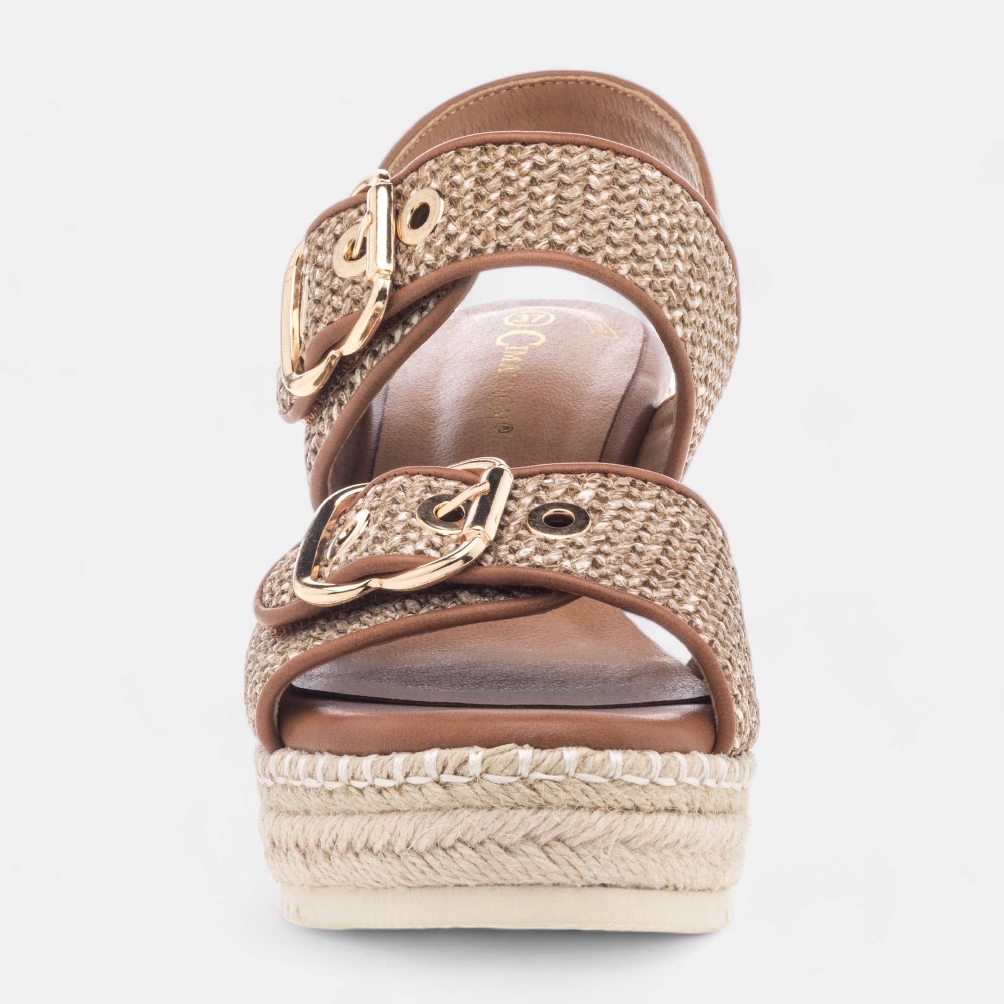 Sandales à talon compensé Femme cognac