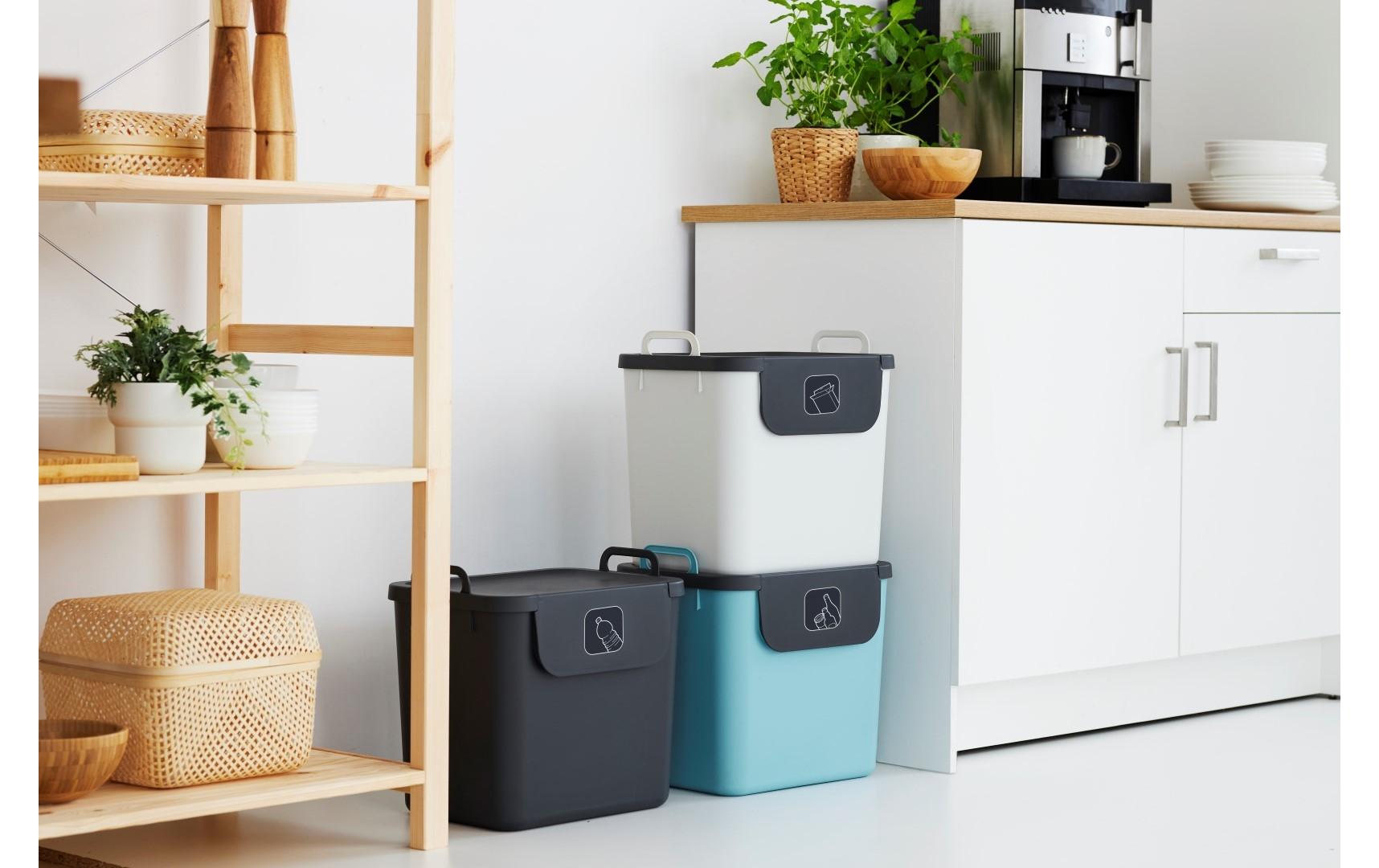 Recyclingbehälter Jive 30 l, Hellblau/Schwarz/WeissRecycling Müllsystem