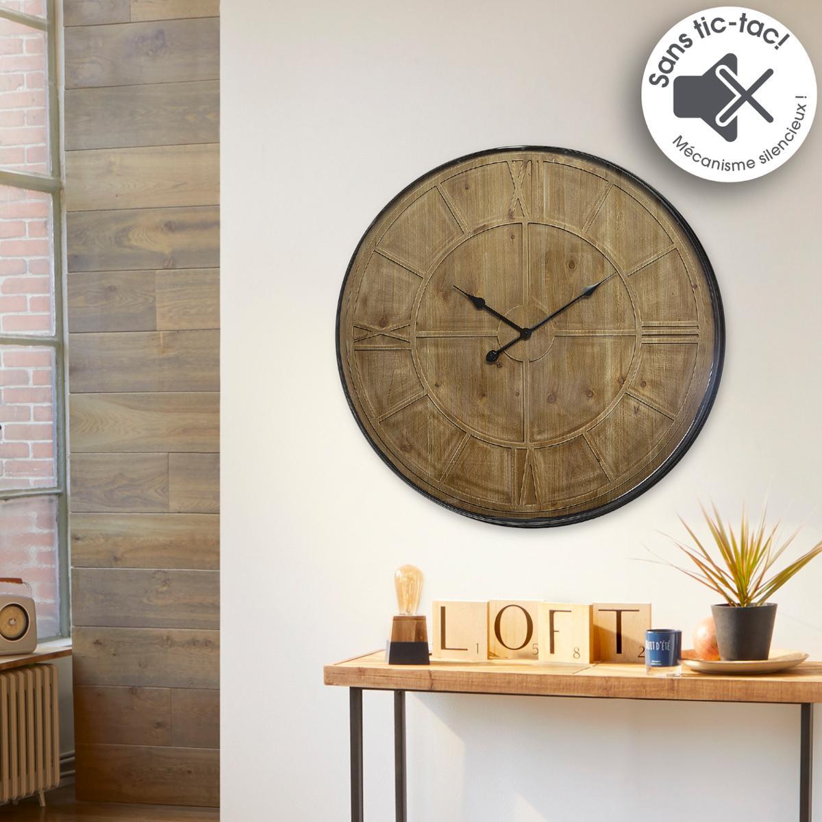 PENDULE BOIS METAL D.80CM