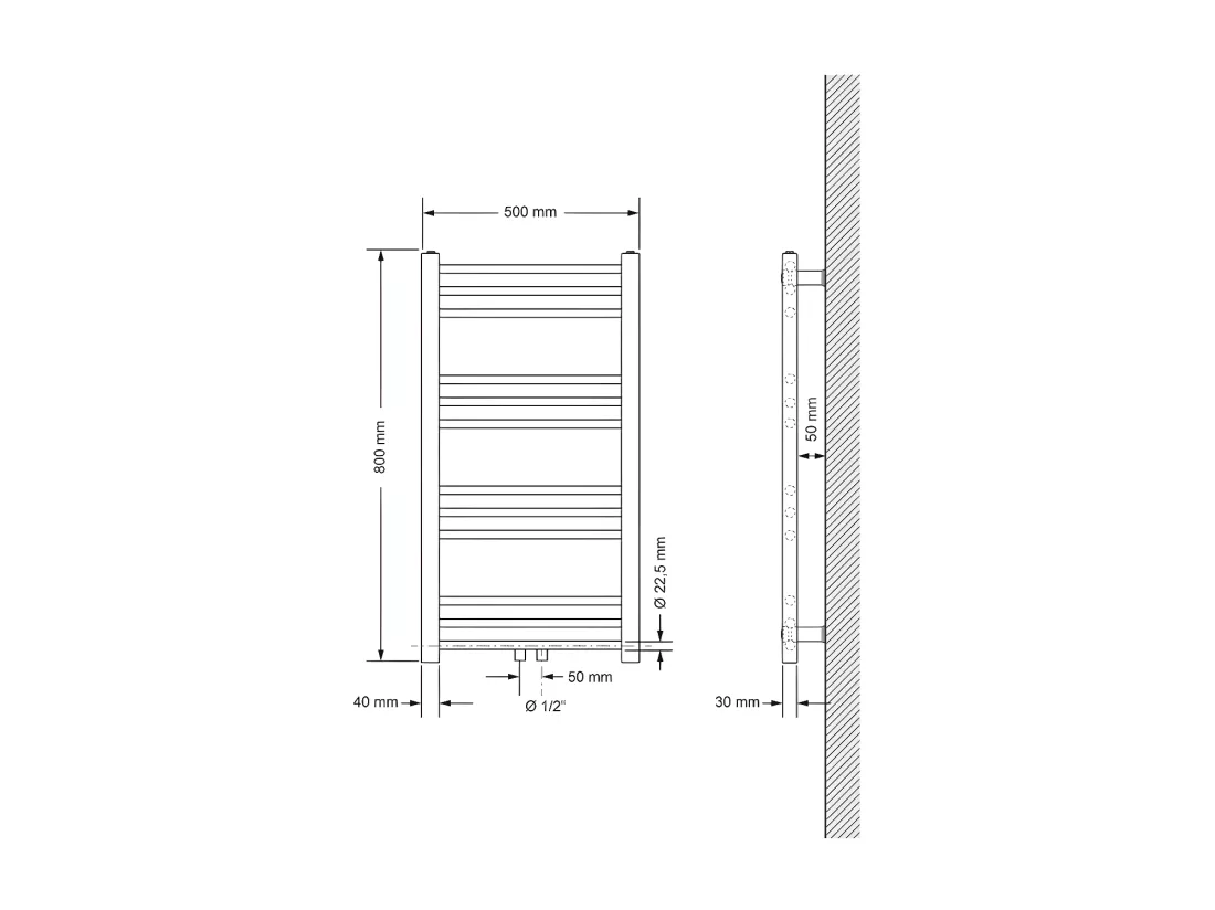 Radiateur sèche-serviette salle de bain en acier blanc connexion central 50x80cm