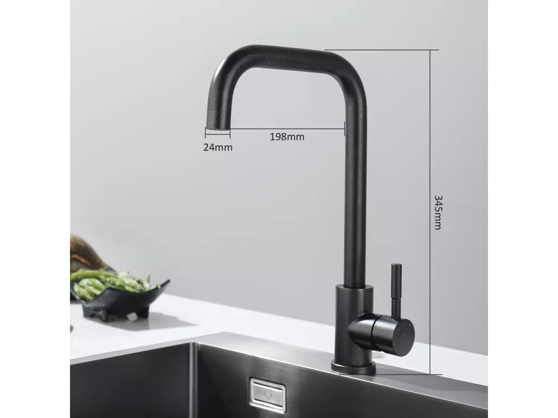 Évier Cuisine 1 Bac 70×44×21CM Évier Inox Brossé avec Egouttoir et Vasque + Mitigeur de Cuisine en Inox Noir étoilé avec Bec Haut et Incurvé