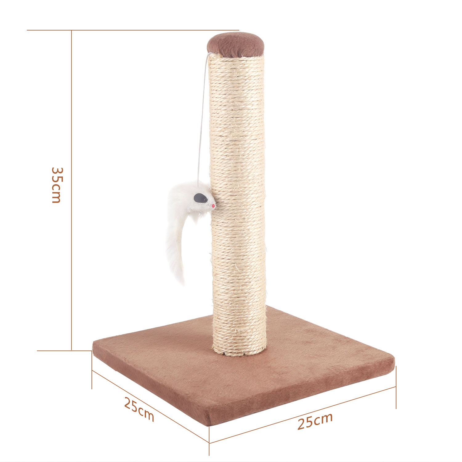 Arranhador de sisal para gatos Nobleza com brinquedo. Pequeno, marrom. Dimensões: 25 x 25 x 35 cm