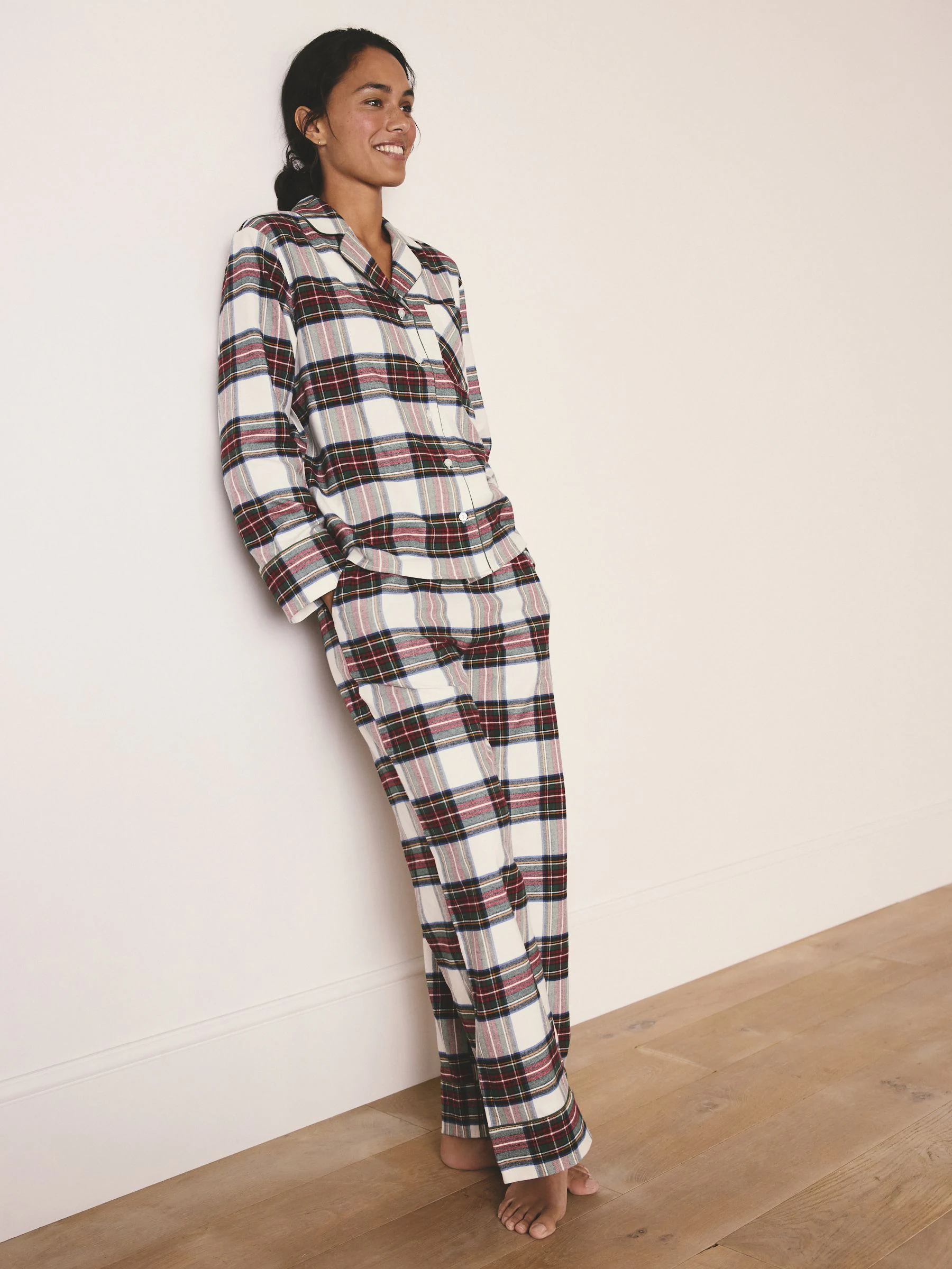 Rood/wit geruit - Bijpassende familie Kerstmis Knoopsluiting Pyjama's