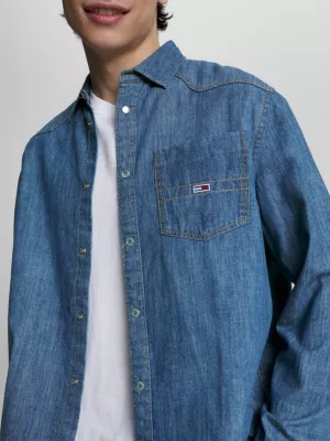 Camisa estilo western de corte relaxado em chambray denim