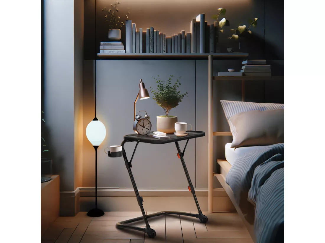 Urban Meuble Table de Maquillage Pliante Noire, Table de Chevet, Design Moderne, Métal Léger, Polyvalente et Gain de Place