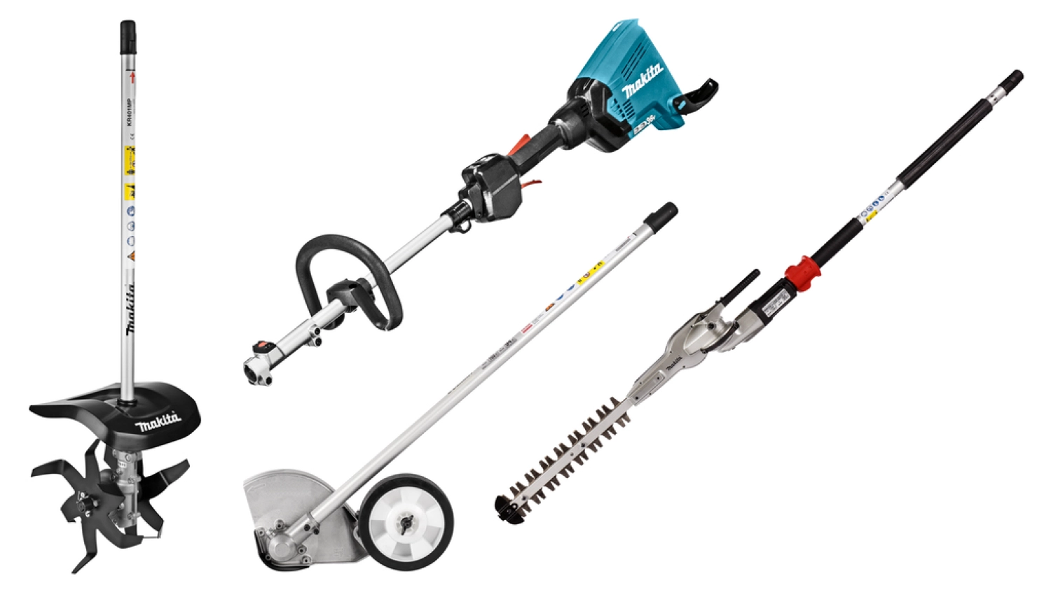 Makita DUX60ZX14 2x18 V Li-ion Accu Combimotor body met Cultivator-, Struiksnoeier- en Kantensnijder opzetstuk
