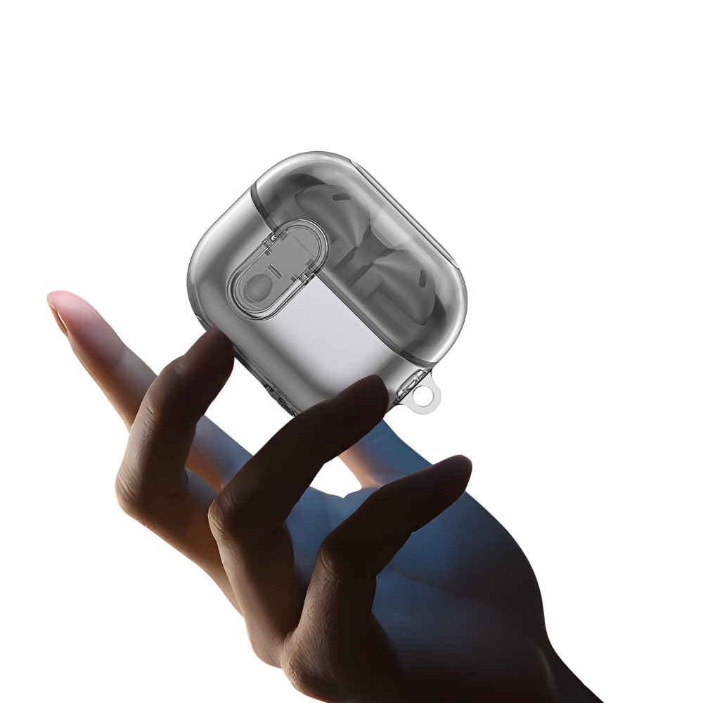 Samsung Galaxy Buds 3 / Buds 3 Pro Hybrid Hardcase Schutzhülle mit Verschluss   Karabinerhaken - Grau / Transparent