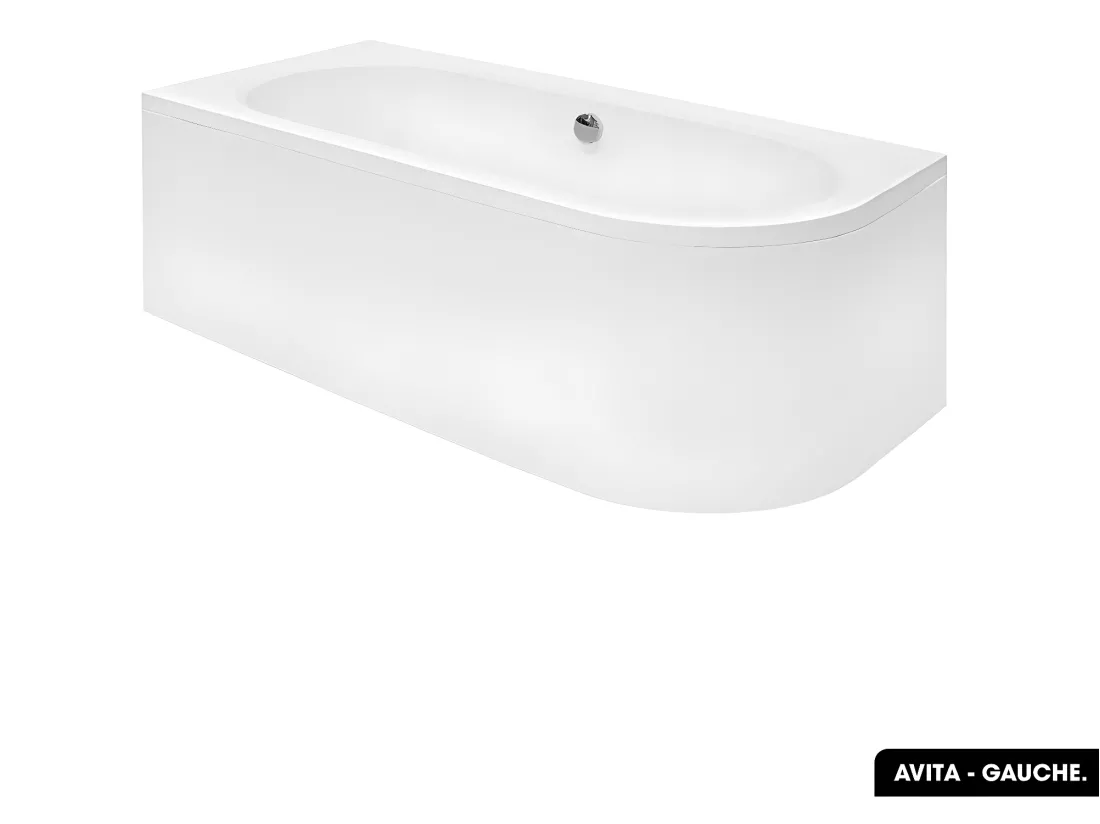 Baignoire d'angle - avec tablier blanc et repose tête offert | AVITA | 160 x 75 cm - Gauche
