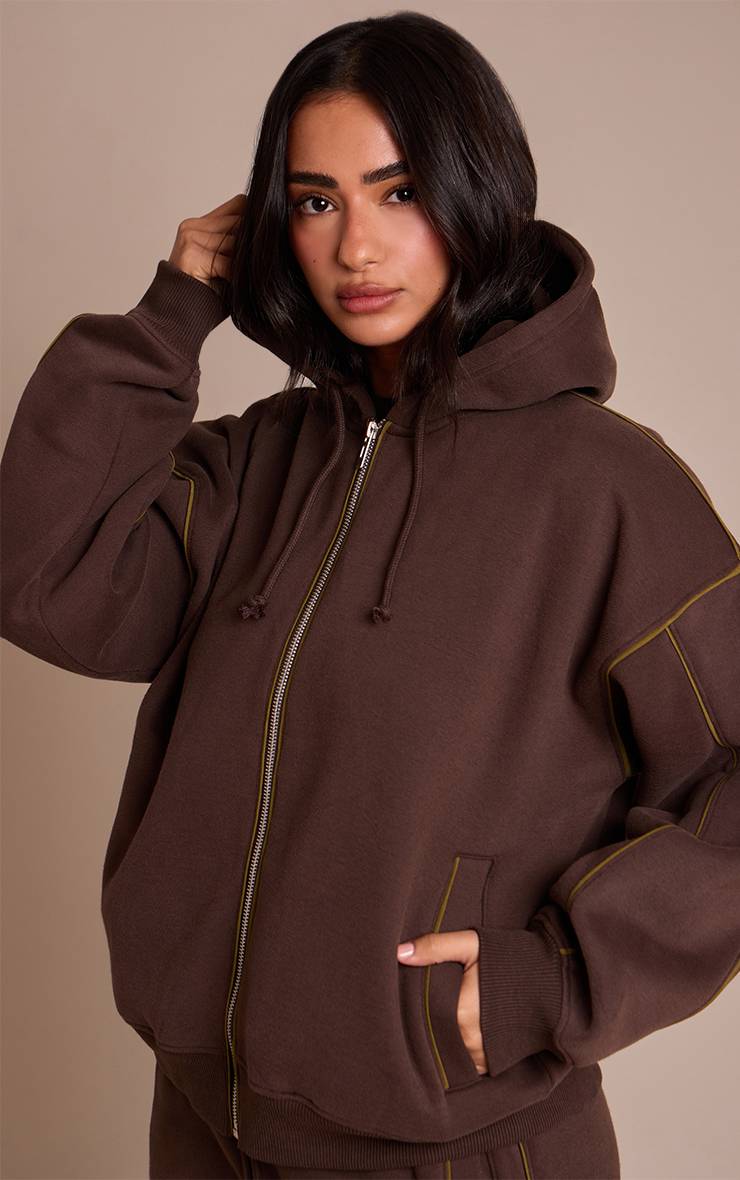 Chocolat Sweat À Casynthétiqueche Zippé Avec Cordon De Serrage Et Coutures Contrastées Petite