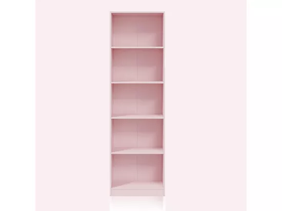 Bibliothèque avec 5 étagères couleur rose - Longueur 52 x Hauteur 180 x Profondeur 25 cm