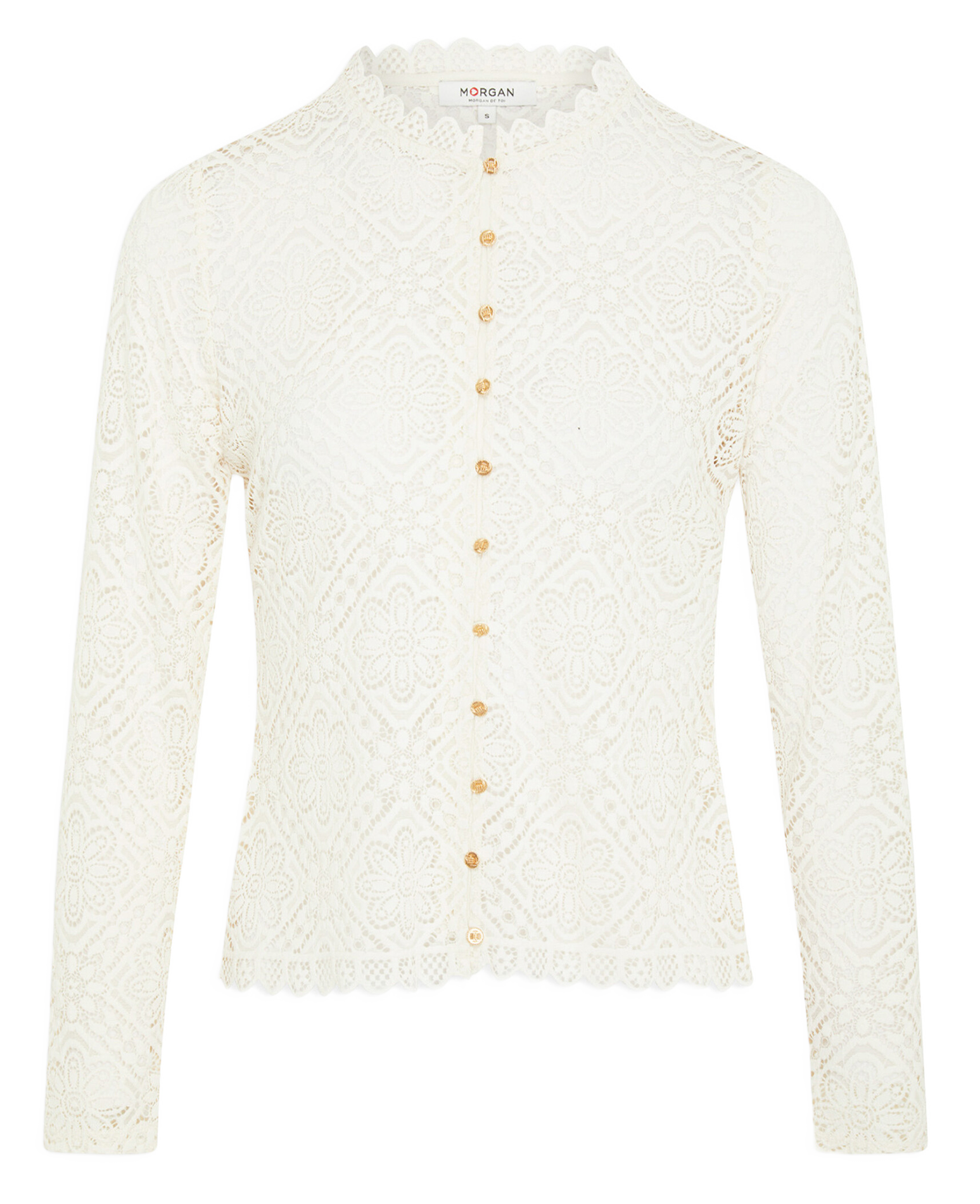 TIMBA - Chemise col victorien droit en dentelle | Beige