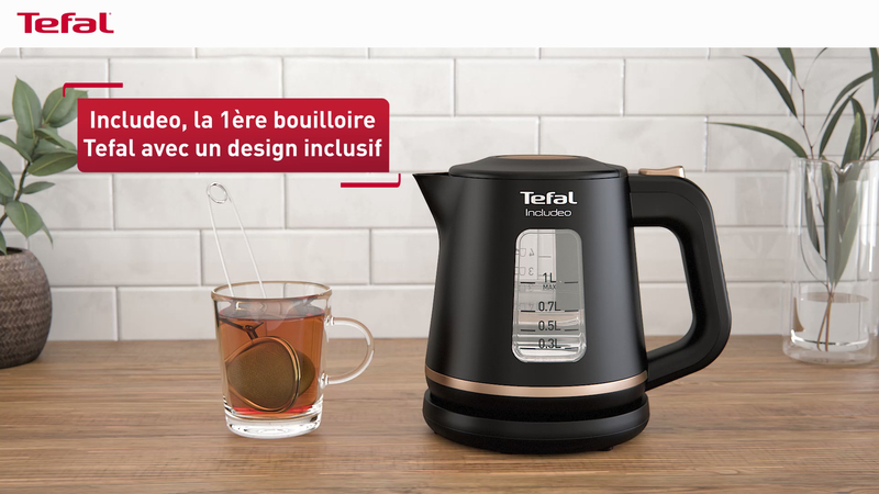 Bouilloire électrique INCLUDEO 1 L, Utilisation facile pratique, Poignée ergonomique