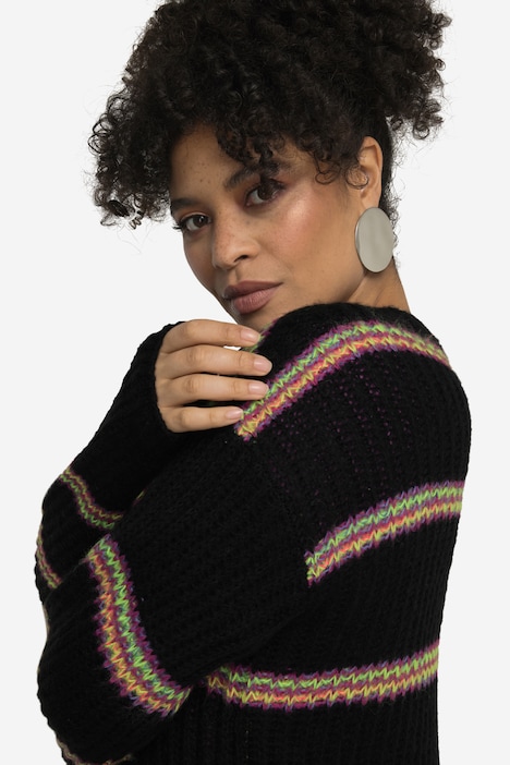 Strickjacke, Ringel, offene Form, Langarm