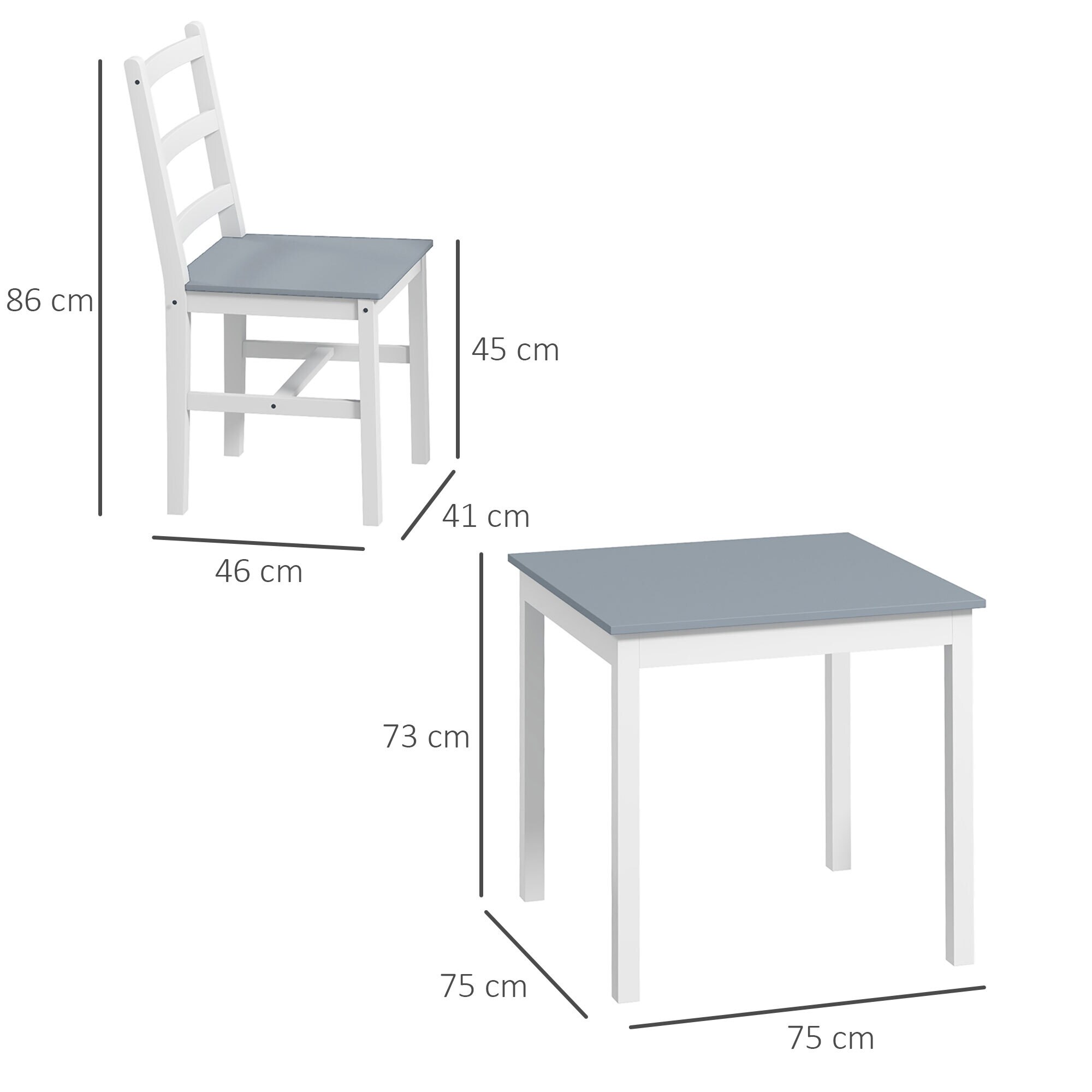 HOMCOM Essgruppe mit Anti-Rutsch-Fußpads grau, weiß 75L x 75B x 73H cm