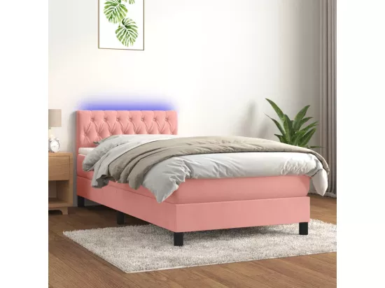 Sommier tapissier avec matelas et LED Rose 90x190 cm Velours