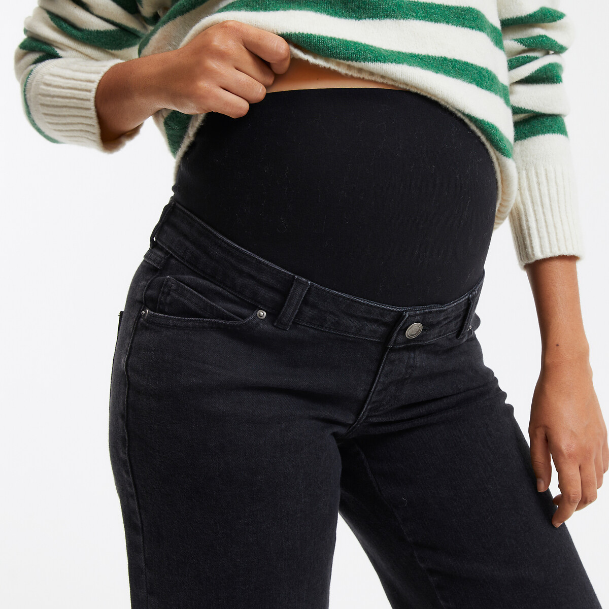 COLEÇÕES LA REDOUTE<br>Calça jeans de maternidade larga, faixa na cintura
