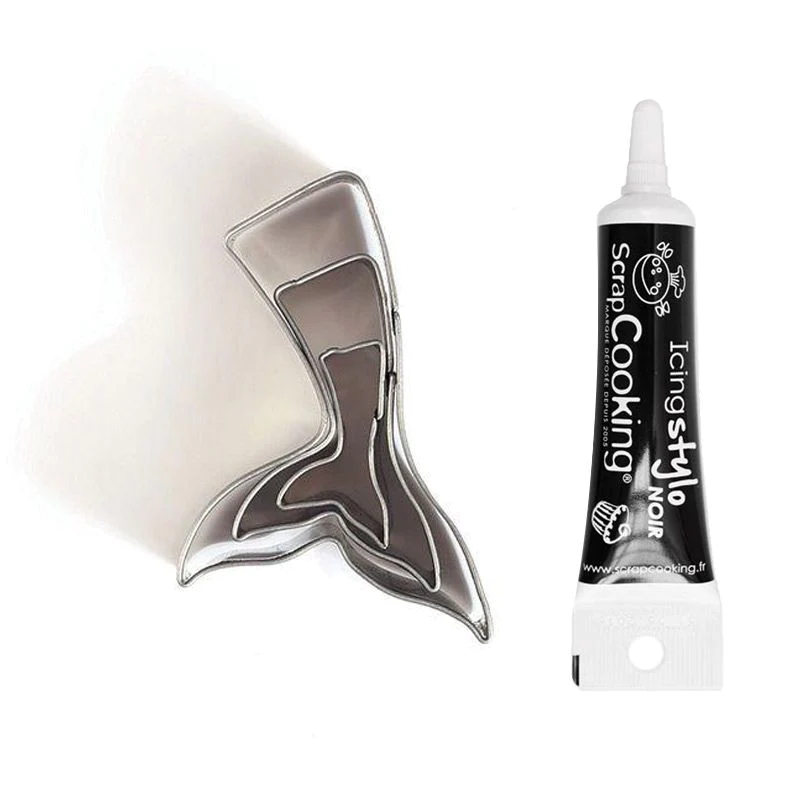3 mini emporte-pièces inox Sirènes + Stylo de glaçage noir Youdoit