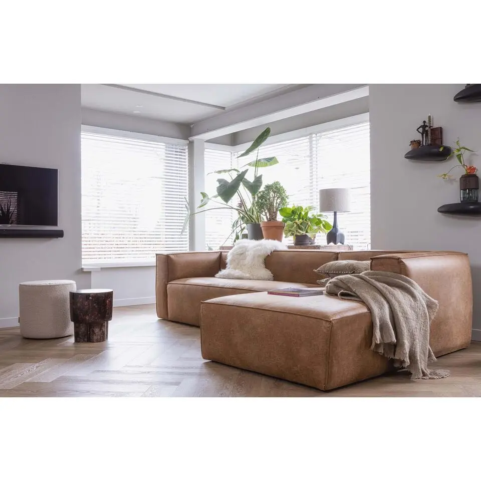 WOOOD Bean Hoekbank Rechts - Ecoleer - Cognac - 73x305x96