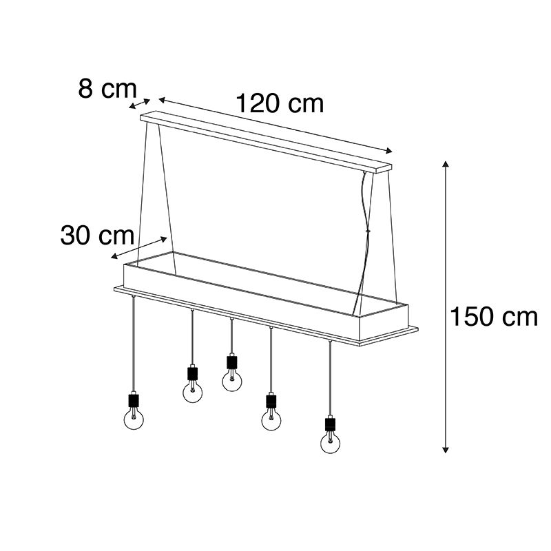Landelijke hanglamp zwart met hout 5-lichts - Flair