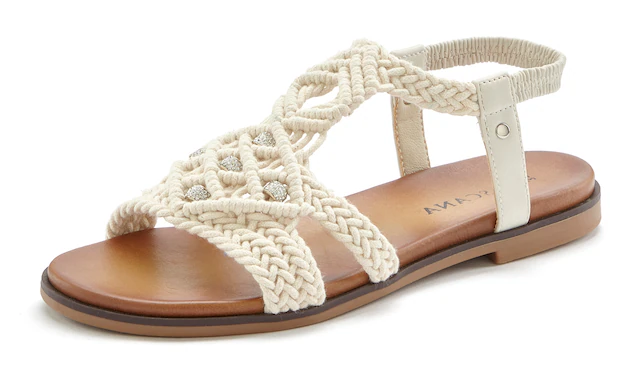 LASCANA Sandale »Sommerschuh, offener Schuh, Pantolette,«  in trendiger Häkeloptik, Glitzerdetails und elastischen Riemchen