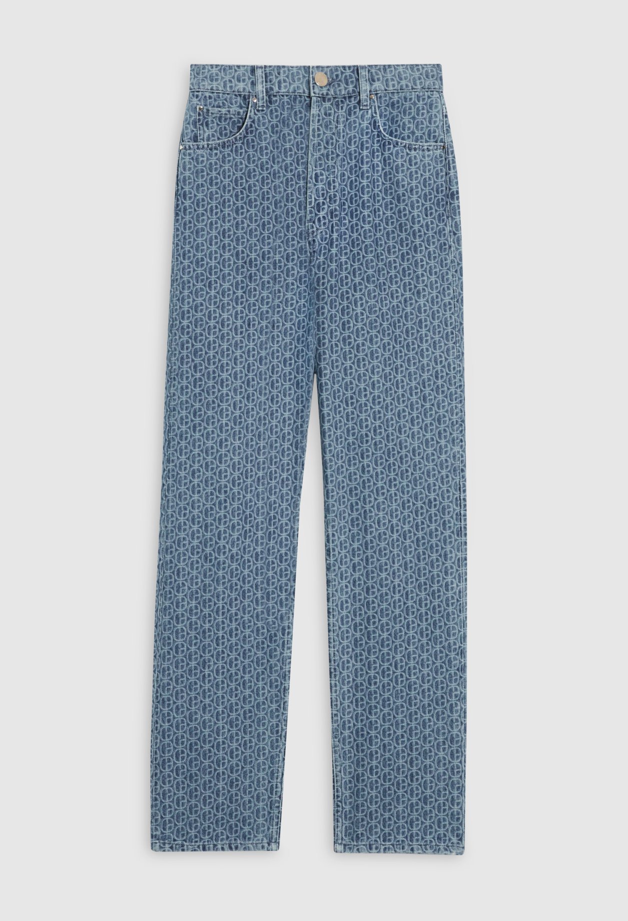 Jean droit monogramme bleu delave