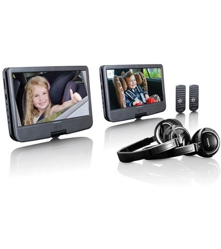 Lenco Portabler Dual DVD Player DVP-1046BK Zwei tragbare 10-Zoll-DVD-Player mit aufladbarem Akku