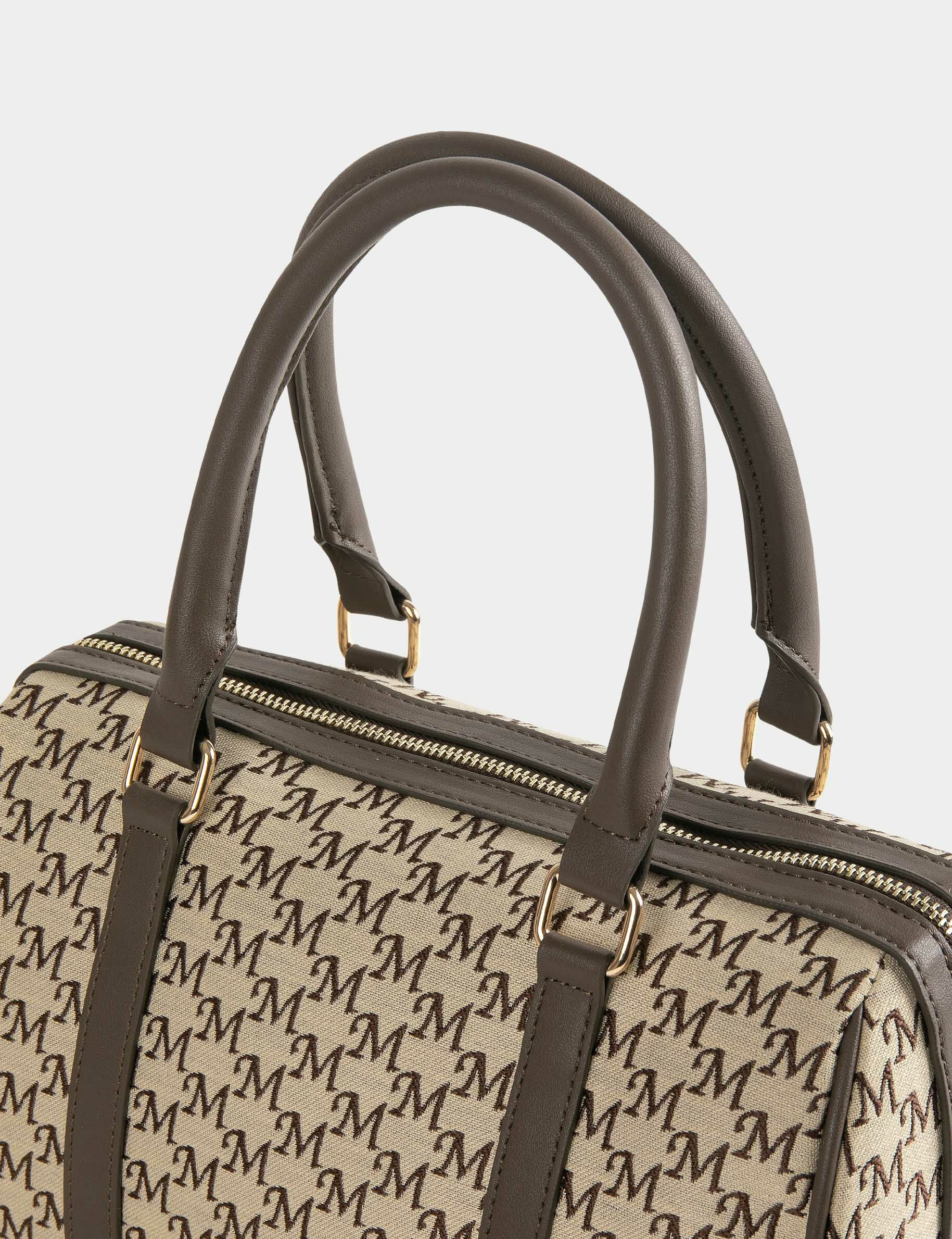 Sac bowling imprimé monogramme beige femme - beige