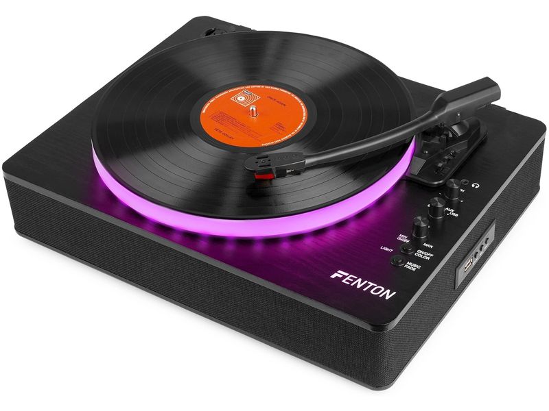 Fenton Plattenspieler RP162LED Schwarz Plattenspieler mit Bluetooth und farbwechselnden LEDs