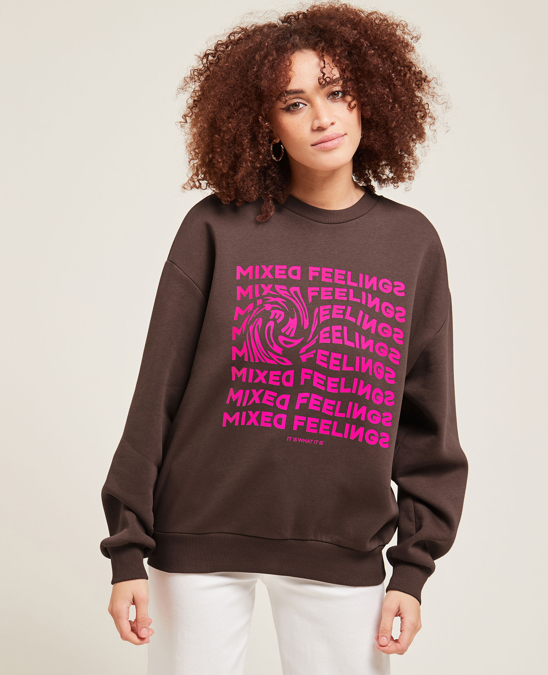 Sweat oversized avec inscription - Marron