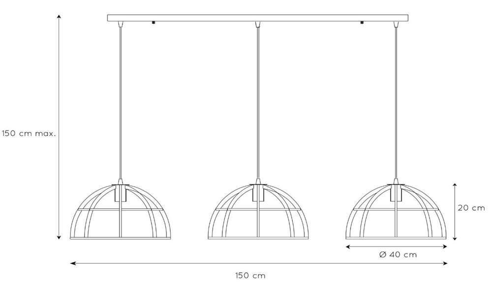 Lucide Dikra hanglamp 150cm 3x E27 zwart