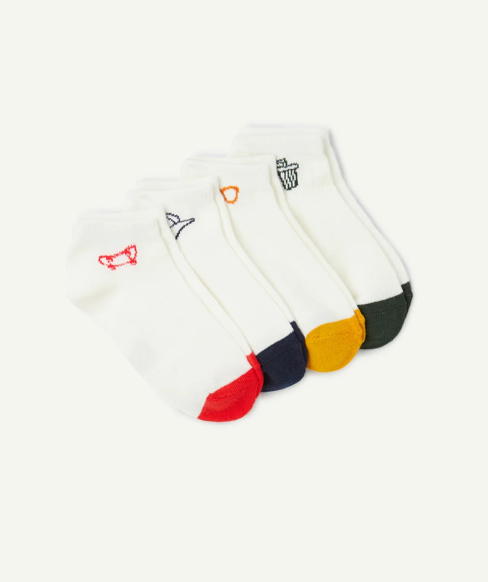 LOT DE 4 PAIRES DE CHAUSSETTES BLANCHES GARÇON AVEC DESSIN COLORÉ