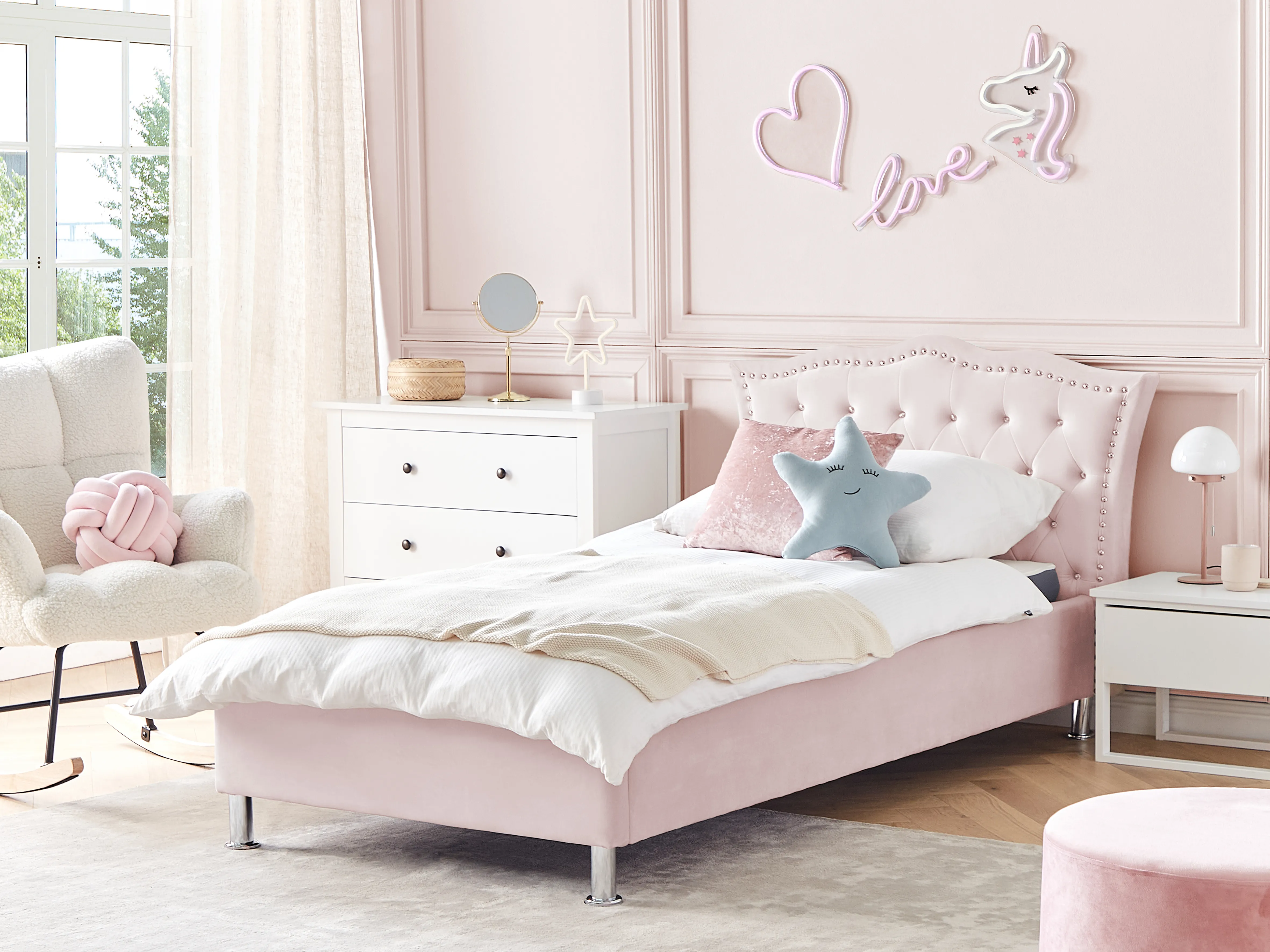 Bed met opbergruimte Fluweel METZ 90 x 200 cm Pastelroze