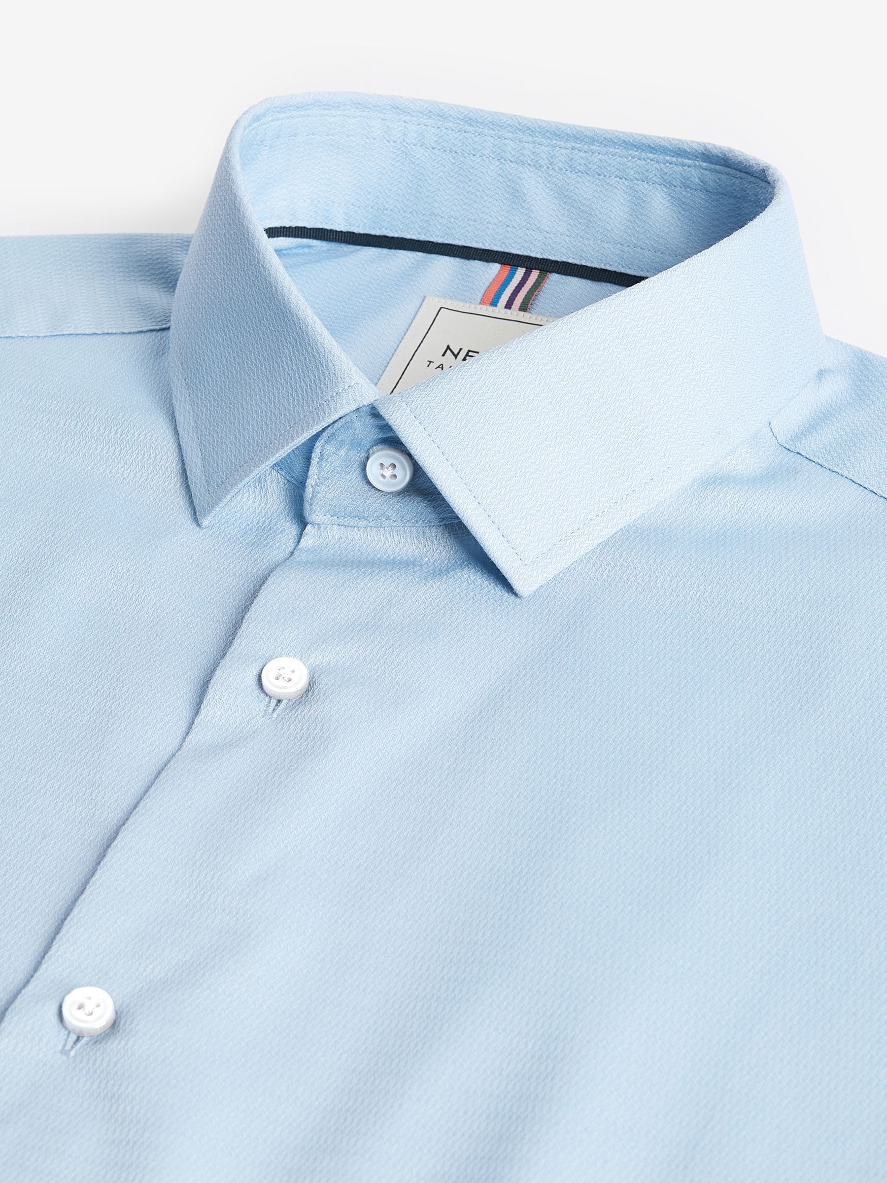 Blauw - Slim Fit - Onderhoudsvriendelijk, getextureerd, slim fit overhemd met enkele manchet