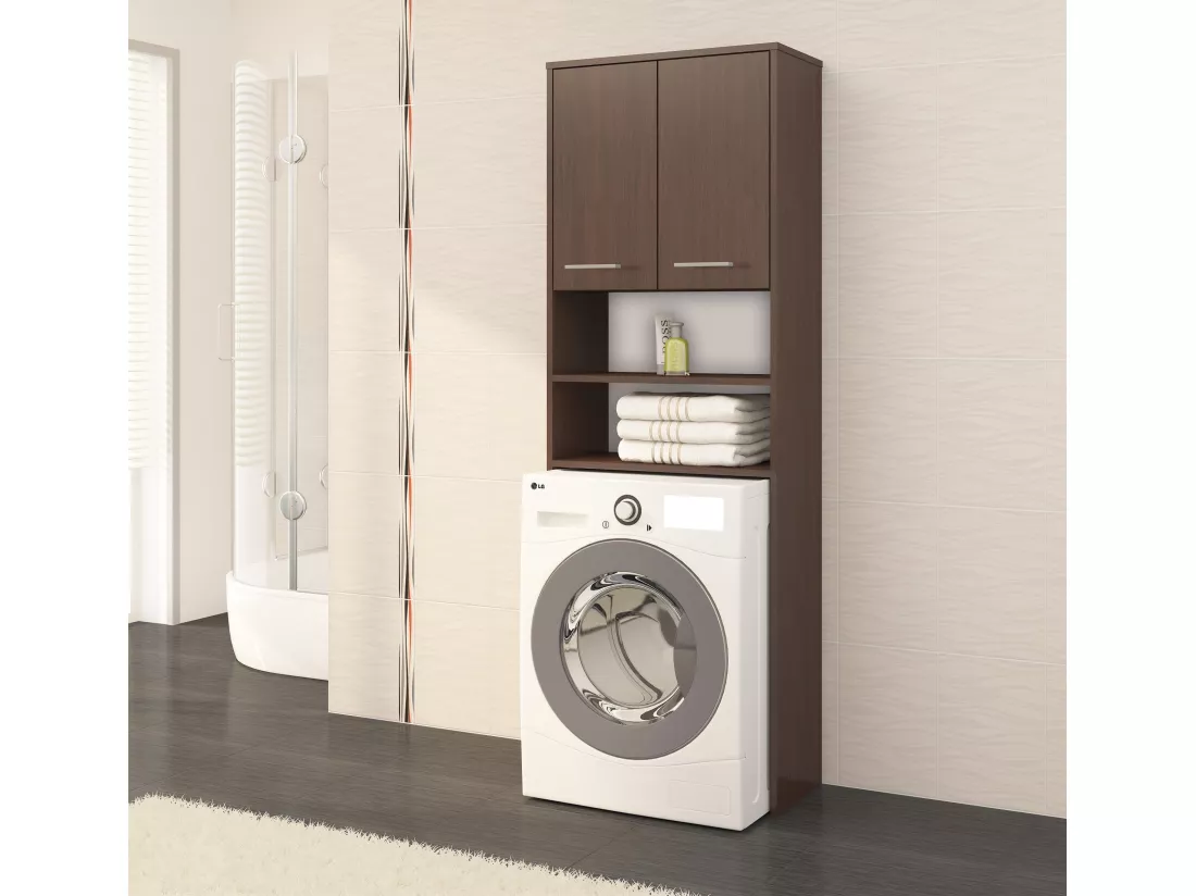meuble machine a laver 2 portes marron 4 étagères 64x30x180 cm