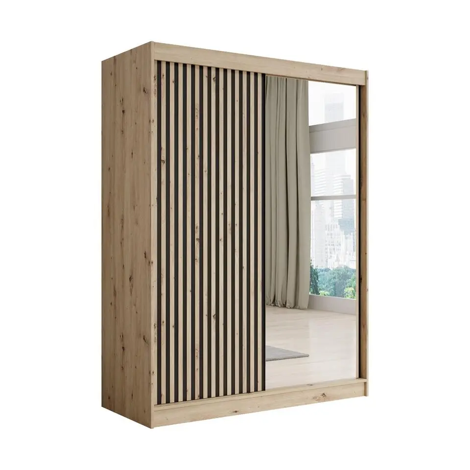 Meubella - Kledingkast Lisbon 2 - Eiken - 150 cm - Met spiegel