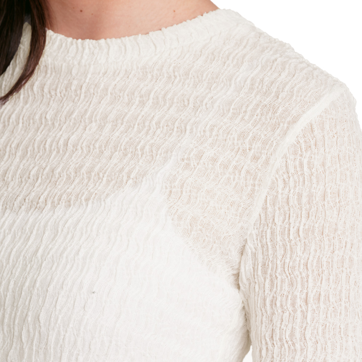 Gina Collection Damen Langarmshirt mit gekreppter Struktur weiss