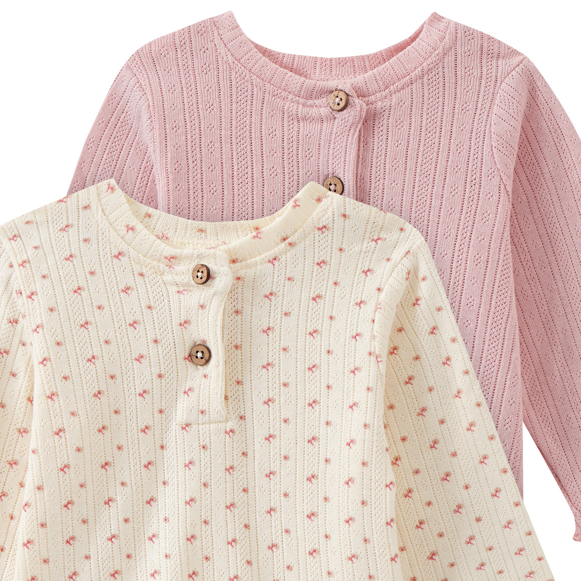 Topomini Pure Collection 2 Newborn Langarmshirts mit Ajour-Muster cremeweiss / rosa