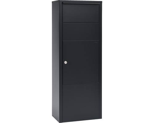 MEFA pakketbrievenbus, gegalvaniseerd staal, BxHxD 385/1043/230 mm, Hazelnoot 477, gitzwart RAL 9005, toegang aan de voorzijde